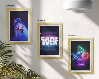 Framed triptych Gamepads with Game Over icons