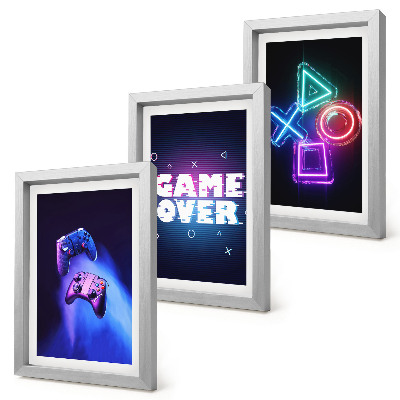Framed triptych Gamepads with Game Over icons