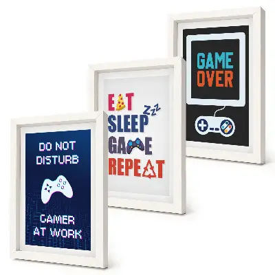 3-Piece wall art set featuring entertainment-themed player designs
