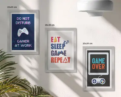 3-Piece wall art set featuring entertainment-themed player designs