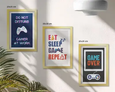 3-Piece wall art set featuring entertainment-themed player designs
