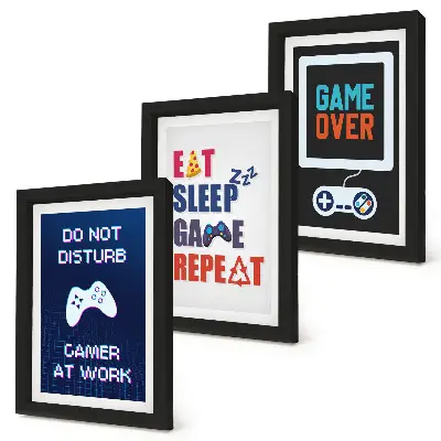 3-Piece wall art set featuring entertainment-themed player designs