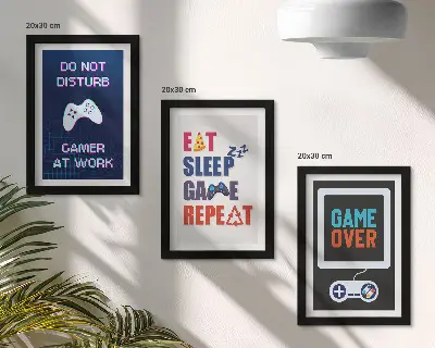 3-Piece wall art set featuring entertainment-themed player designs