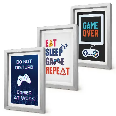3-Piece wall art set featuring entertainment-themed player designs