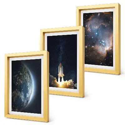 Space Earth rocket galaxy stars triptych framed wall art