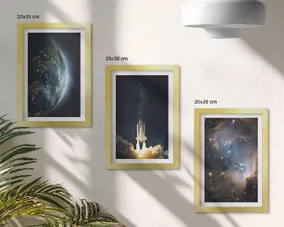 Space Earth rocket galaxy stars triptych framed wall art