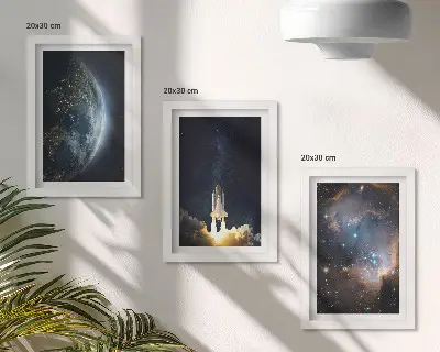 Space Earth rocket galaxy stars triptych framed wall art