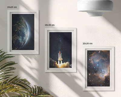 Framed triptych Space Earth rocket galaxy sky stars