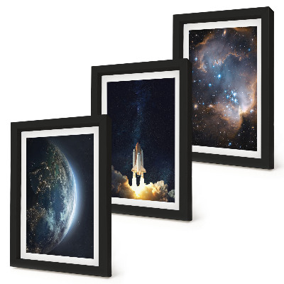 Framed triptych Space Earth rocket galaxy sky stars