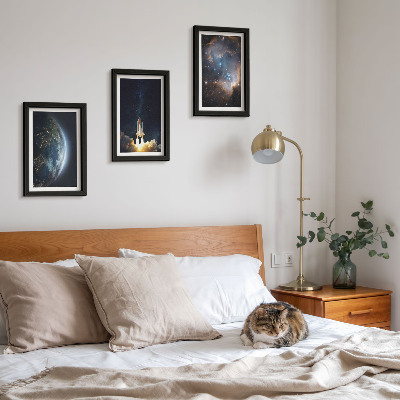 Framed triptych Space Earth rocket galaxy sky stars