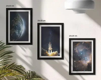 Space Earth rocket galaxy stars triptych framed wall art