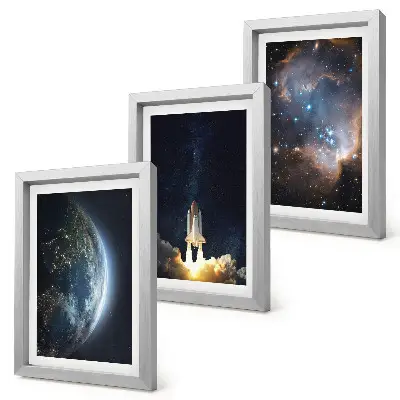 Space Earth rocket galaxy stars triptych framed wall art