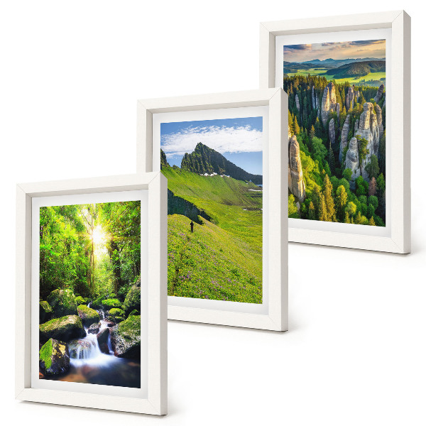 3-piece wall art set Green mountain landscapes with a waterfall and forest