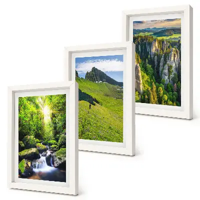 3-piece wall art set green mountain landscapes featuring a waterfall and forest
