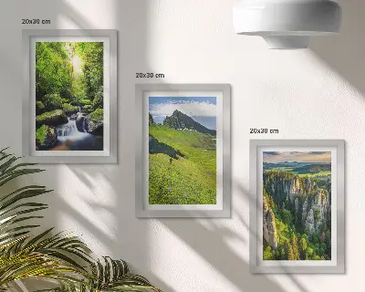 3-piece wall art set green mountain landscapes featuring a waterfall and forest