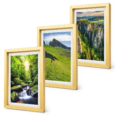 3-piece wall art set green mountain landscapes featuring a waterfall and forest