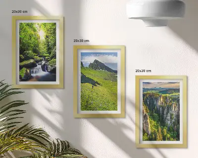 3-piece wall art set green mountain landscapes featuring a waterfall and forest