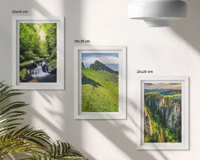 3-piece wall art set green mountain landscapes featuring a waterfall and forest
