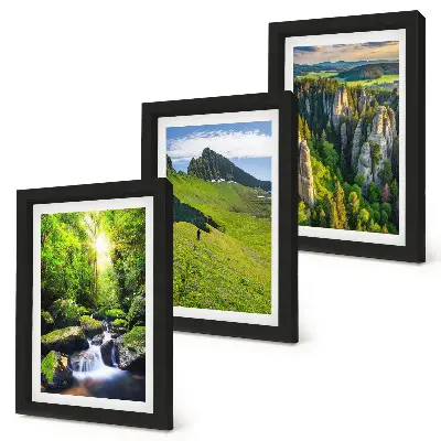 3-piece wall art set green mountain landscapes featuring a waterfall and forest
