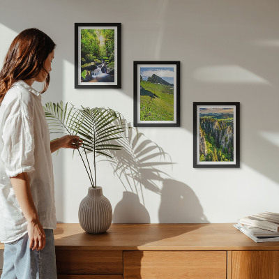 3-piece wall art set Green mountain landscapes with a waterfall and forest