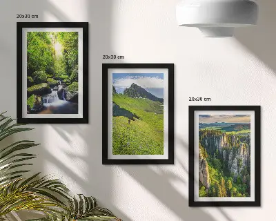 3-piece wall art set green mountain landscapes featuring a waterfall and forest