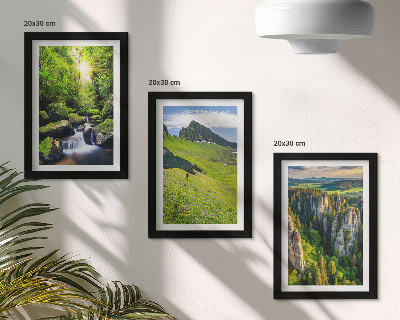 3-piece wall art set Green mountain landscapes with a waterfall and forest