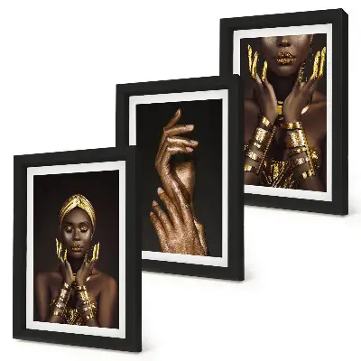 Elegant portraits of an African woman framed triptych