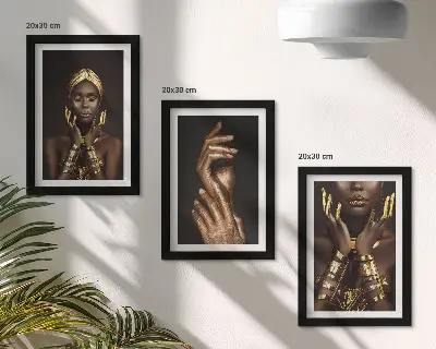Elegant portraits of an African woman framed triptych