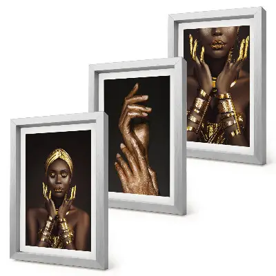 Elegant portraits of an African woman framed triptych