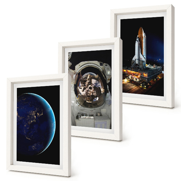 3-piece wall art set Space views with Earth, astronaut, and rocket