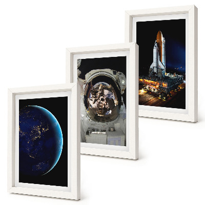 3-piece wall art set Space views with Earth, astronaut, and rocket