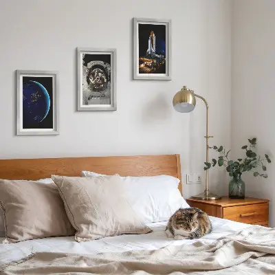 3-Piece wall art set featuring space views with Earth, an astronaut, and a rocket