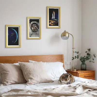 3-Piece wall art set featuring space views with Earth, an astronaut, and a rocket