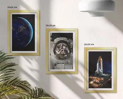 3-Piece wall art set featuring space views with Earth, an astronaut, and a rocket