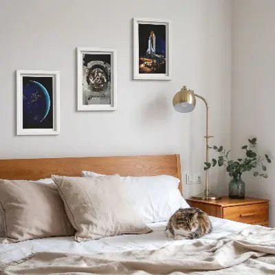 3-Piece wall art set featuring space views with Earth, an astronaut, and a rocket