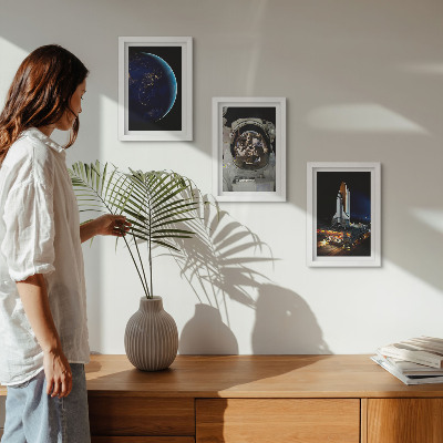 3-piece wall art set Space views with Earth, astronaut, and rocket