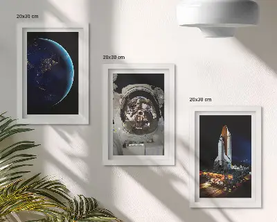 3-Piece wall art set featuring space views with Earth, an astronaut, and a rocket