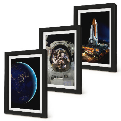 3-piece wall art set Space views with Earth, astronaut, and rocket