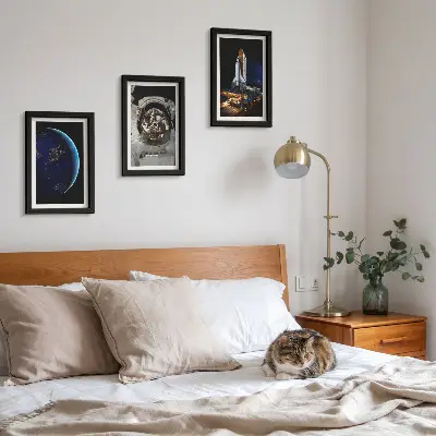 3-Piece wall art set featuring space views with Earth, an astronaut, and a rocket