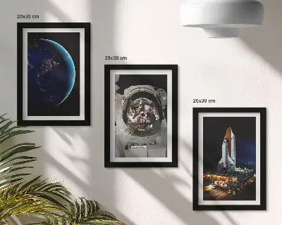 3-Piece wall art set featuring space views with Earth, an astronaut, and a rocket