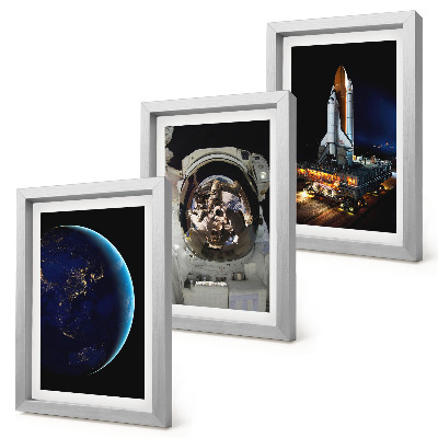 3-piece wall art set Space views with Earth, astronaut, and rocket