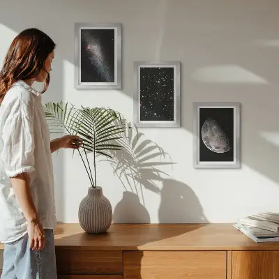 Photo frame wall set space galaxy stars and full moon design