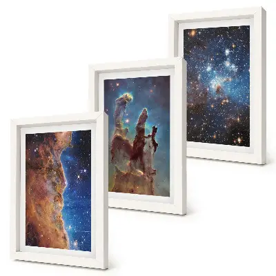 Space landscapes with galaxies and nebulae framed triptych