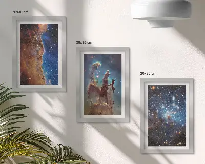 Space landscapes with galaxies and nebulae framed triptych