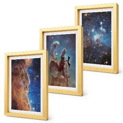 Space landscapes with galaxies and nebulae framed triptych
