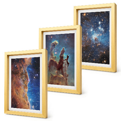 Framed triptych Space landscapes with galaxies and nebulae