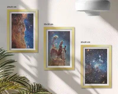 Space landscapes with galaxies and nebulae framed triptych