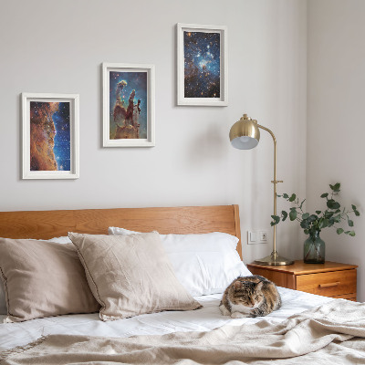 Framed triptych Space landscapes with galaxies and nebulae
