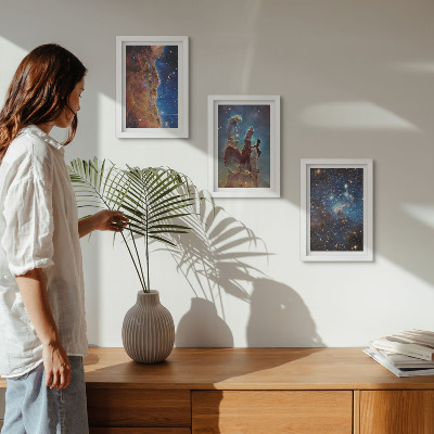 Framed triptych Space landscapes with galaxies and nebulae