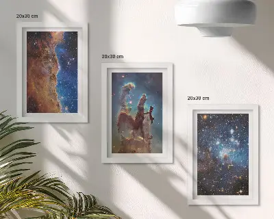 Space landscapes with galaxies and nebulae framed triptych